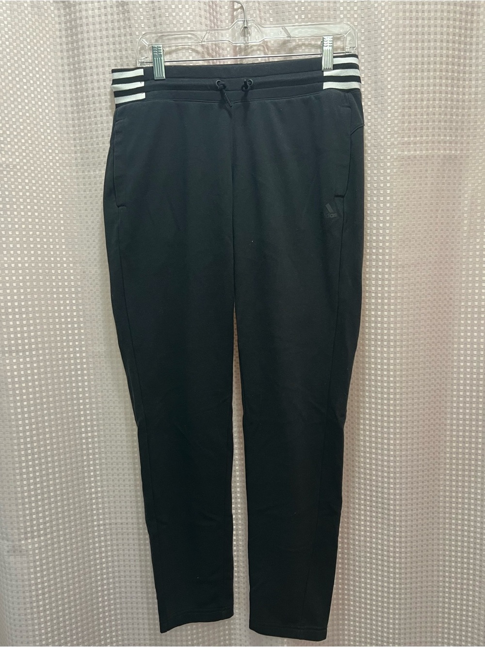 adidas Black Joggers with Black-and-White Striped Waistband
